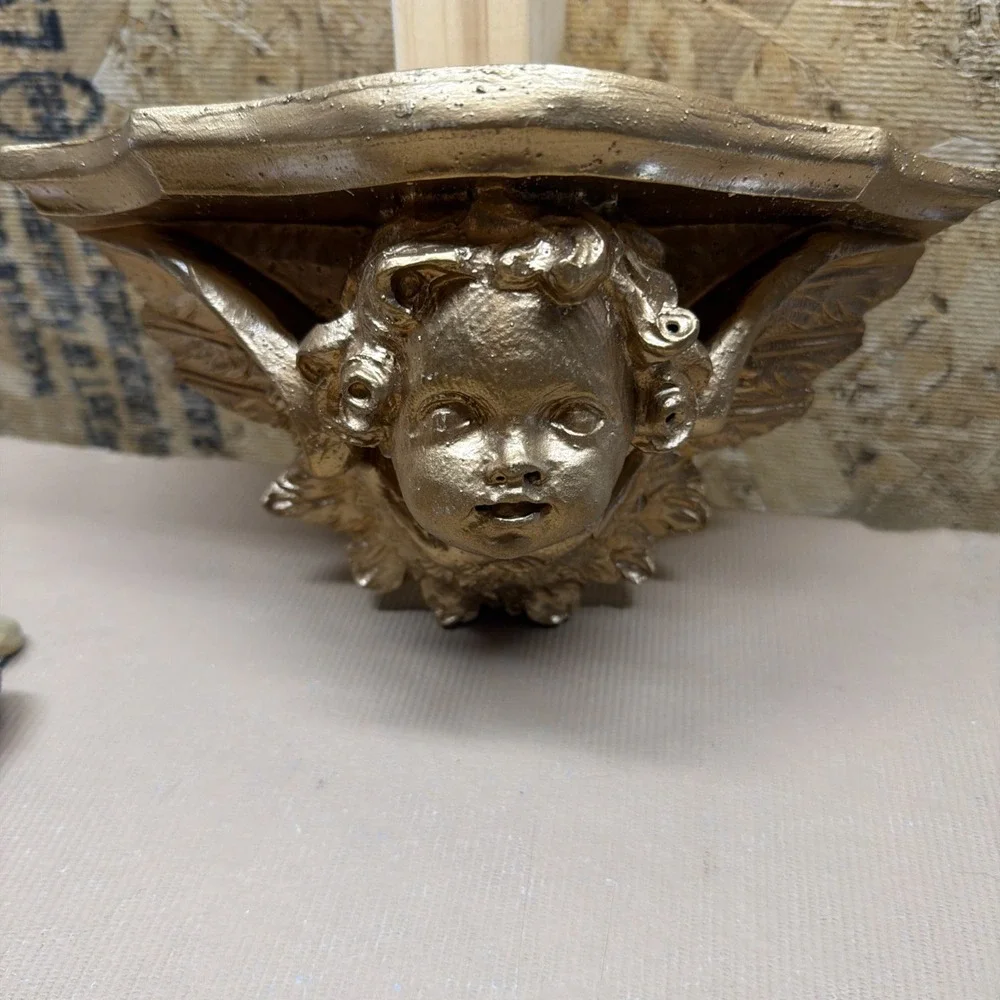 Vintage Gold Cherub Wall Shelf – Baroque Angel Corbel Sconce Decor 10